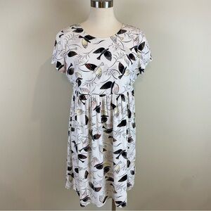 Old Navy Maternity Dress Babydoll White Bird Print Sz S Short Sleeves Soft Roomy